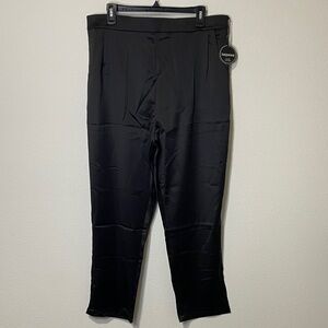 Women’s Satin Dressy Black Pants Pleated Front High Waist Tapered Trouser